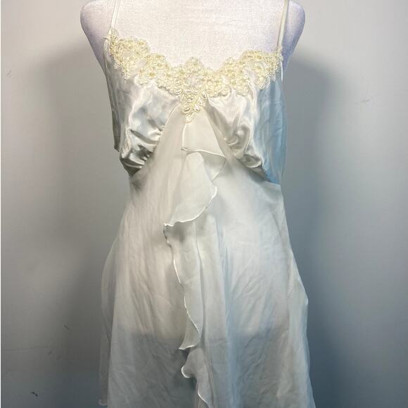 Floral Beaded White Linea Donatella Embroidered Ruffle Strappy Cami Mini Dress - Picture 5 of 7